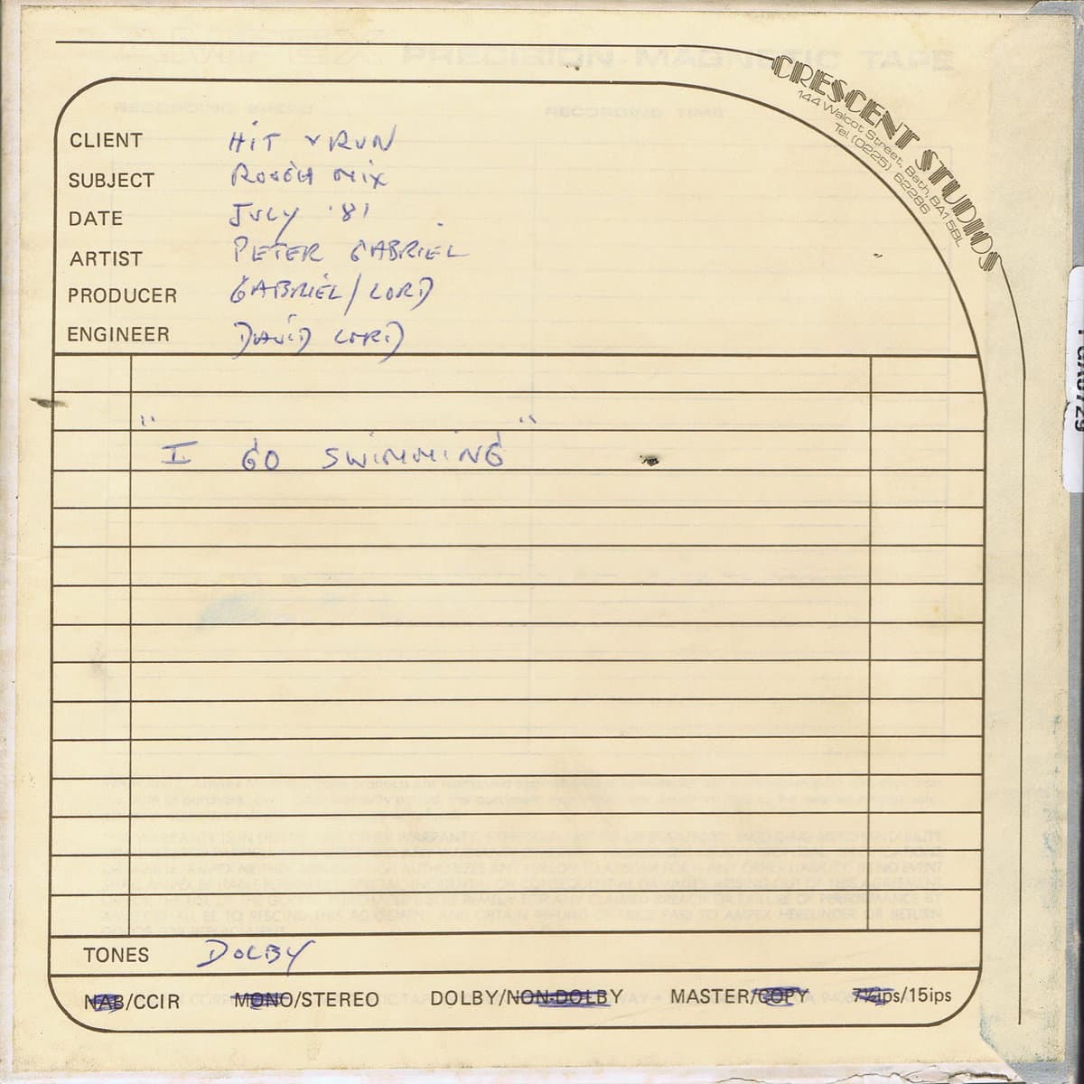 I Go Swimming (studio rough mix)
